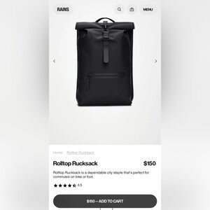 Rains Black Rolltop Rucksack